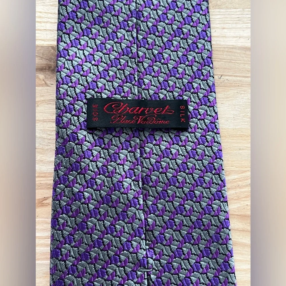 Charvet Designer 100% Silk Tie in a Beautiful Purple and Silver Color